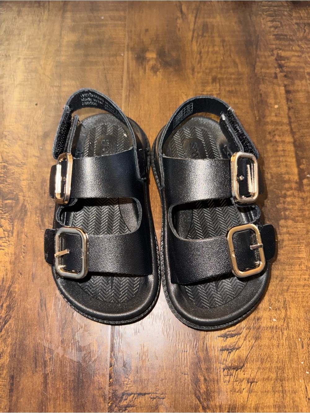 Kids Black Double-Buckle Sandals